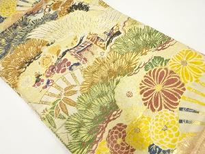 アンティーク　鶴に松竹梅・菊模様織出し丸帯（材料）